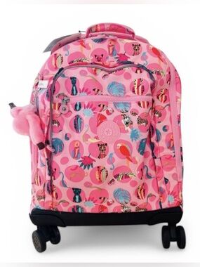 Kipling New Zea 15" Laptop Rolling Backpack Safari Party Print
